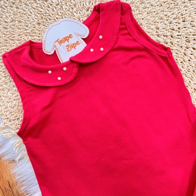 Conj. Regata com Gola Perolada e Short em Lese - Vermelho